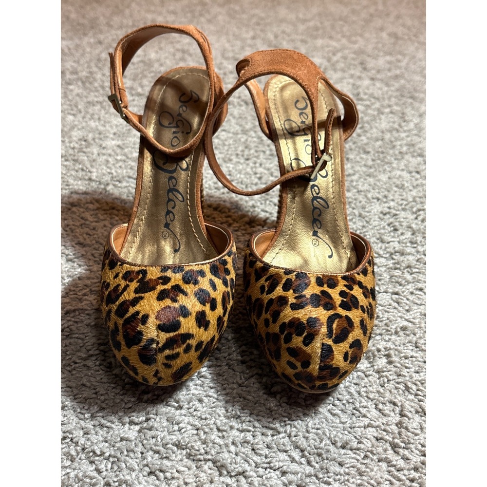 Sergio Zelcer Leopard Calf‎ Hair Studded Heel Red Bottom Pumps Womens 7 Brazil